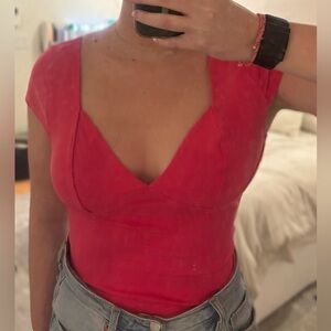 Hot Pink Cap Sleeve V-Neck Top